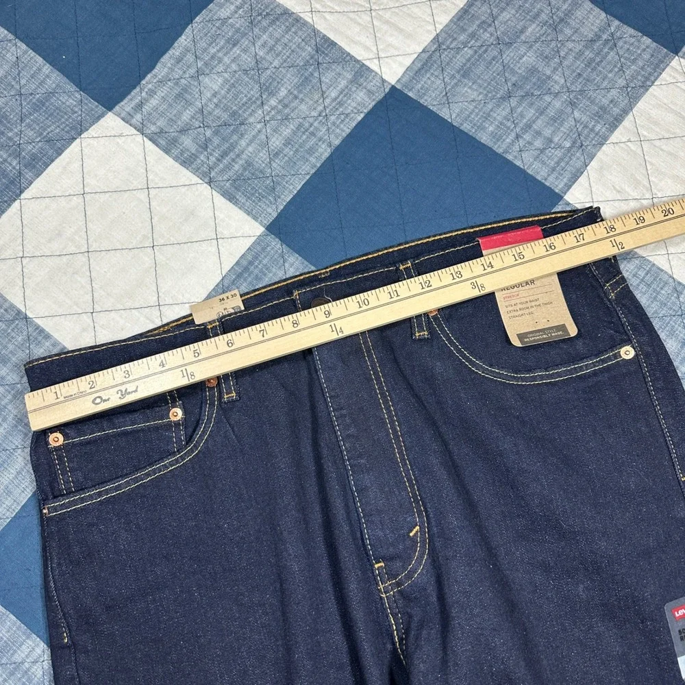 NWT Levis 505 Regular Fit Stretch Jeans Mens 36x30 Dark Indigo Straight Leg